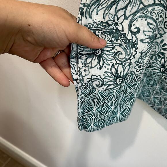 Sigrid Olsen Linen Blouse Size L Teal White Floral Boho Resort Vacation Chic - Picture 3 of 7